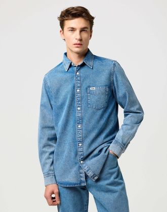 Wrangler Jeanshemd WRANGLER WRANGLER Jeanshemd 1 Pkt Shirt, Damen, Gr. XXL, N-Gr, blau, Obermaterial: 100% Baumwolle CO., Hemden Jeanshemd