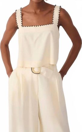Dress To Sleeveless Beading Linen Blouse In Shell Beige