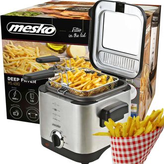 Mesko Mesko Ms4910 Freidora Aceite El&eacute;ctrica 1,5 Litros, Peque&ntilde;a, Temperatura Ajustable, Cubeta Antiadherente, Tapa Con Filtro Antiolor Y Ventana De Control