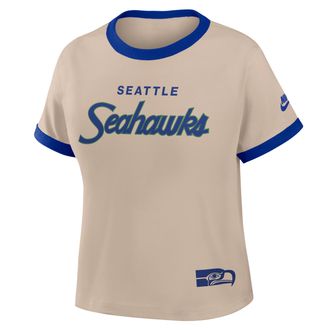 Nike Seattle Seahawks Rewind Ringer Mod Nike Womens NFL Cropped T-Shirt in Brown | 04N90IKZV78-X5Q