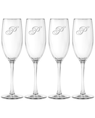 SUSQUEHANNA GLASS Monogrammed Set Of Four 8Oz Champlain Grand Flutes, (A-Z)