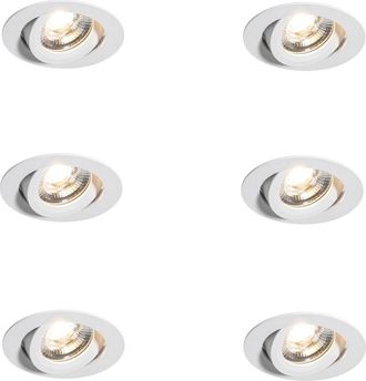 QAZQA Moderno Set Van 6 Moderne Inbouwspots Wit 8,2cm Incl. Led Ip54 Ultra Slim - Pupil Aluminio Redonda Incluye Led Max. 6 X 5 Watt - Qazqa