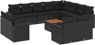 vidaXL Set De Sof&aacute;s De Jard&iacute;n Y Cojines 13 Pzas Rat&aacute;n Sint&eacute;tico Negro Vidaxl