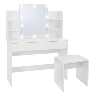 ECD Germany Conjunto mesa maquillaje moderna blanca con espejo LED