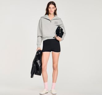 Sandro Beaded embroidered ribbed shorts