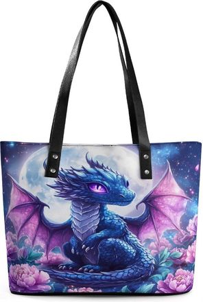 Generic Dragon Peony Flowers Tote Bags for Women Cute Shoulder Purses Handbags