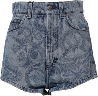 Dolce & Gabbana Womens Blue Floral Print Denim Cotton Hot Pants Shorts Elastane