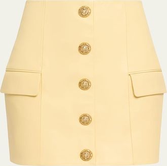 Balmain Button-Front Leather Mini Skirt