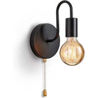 OEM Aplique De Pared Interior Con Interruptor De Cadena, L&aacute;mpara De Pared Industrial Vintage De Hierro Negro E27 Para Iluminaci&oacute;n Interior De Dormitorio, 