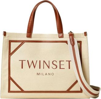 Twinset Tassen, Dames, Beige, ONE Size, Katoen, Beige Shopper Tas voor Moderne Vrouwen