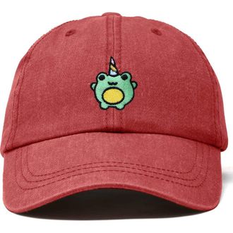 Dalix Froggy Unicorn Embroidered Cap in Washed Red at Nordstrom