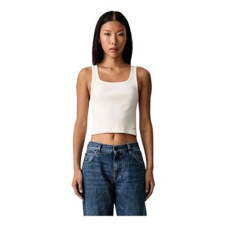 Sporty & Rich Top Corto con Logo Signature - - Tops - Donna - Beige - L