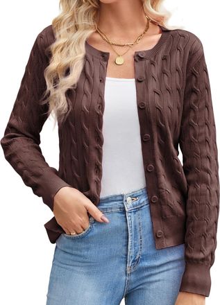 Grace Karin Womens Lightweight Cardigan Button Down Knitwear Sweater Tops Long Sleeve Cable Knit Shrugs Dark Brown XXL
