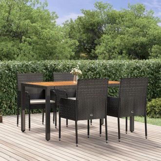 vidaXL Vidaxl - Set De Muebles Jard&iacute;n 5 Pzas Con Cojines Rat&aacute;n Sint&eacute;tico Negro