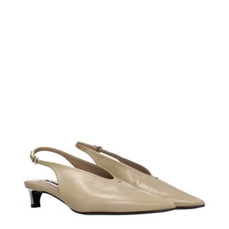Jil Sander Leather Mid Heel Slingback Pump - Beige