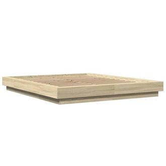 Berkfield Home Durable Bed Frame with LED Lights without Mattress Sonoma Oak 150 in Light Brown
