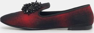 Giuseppe Zanotti Black/red Fabric Leather Crystal Embellished Loafers