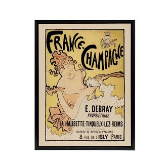 Artery8 France Champagne Vintage Advert Bonnard Black Framed Canvas Wall Art in Yellow | Size: W24 x H32