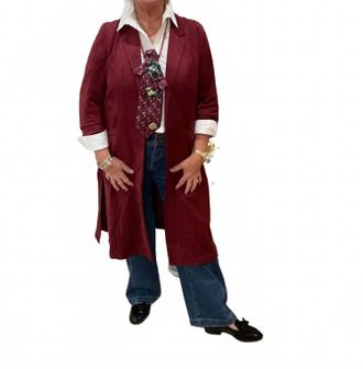 Skies Are Blue Clothing Faux Suede Duster In Burgundy