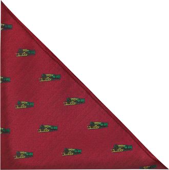 King & Priory Steam Train Burgundy Red Herringbone Embroidered Pocket Square Handkerchief
