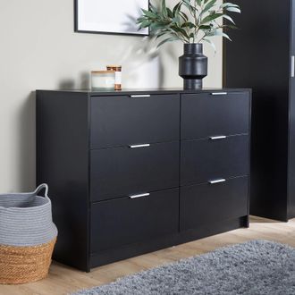 Home Source Industries Chest 6 Drawers Bedroom Clothing Bedside Storage Organiser Wide in Black