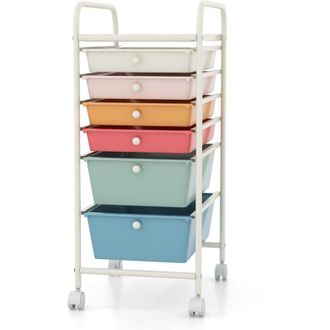 Costway 6-Drawer Organizer Cart Mobile Rolling Utility Storage-Colorful