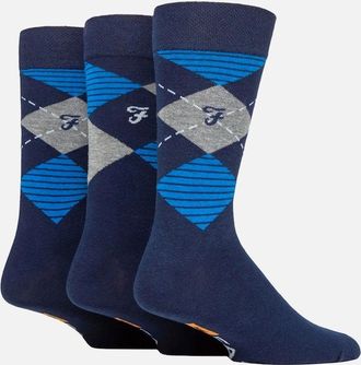 Farah Mens Farah mens 3 pack cotton argyle socks NAVY Size 6-11uk - Size: One size/8.5/15.5/9/16/7/14/7.5/14.5/8/15/5.5/12.5/6/13/6.5/13.5/4/11/4.5/11.5/5