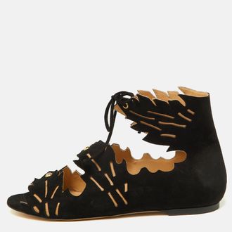 Charlotte Olympia Black Suede Eve Leaf Flat Sandals