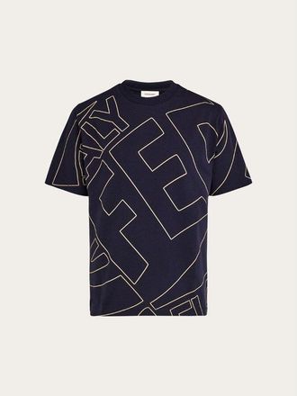 Ferragamo MenS Navy Cotton Short Sleeve Sweater