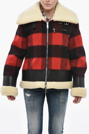Dsquared2 Wool-Blend Buffalo Check Jacket With Leather Trim And Fleece Lining Dsquared2