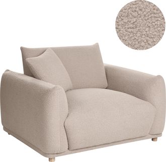 Beliani Sill&oacute;n De Sala De Estar Con Respaldo Tapizado En Boucl&eacute; Y Patas De Madera Beige Jubek