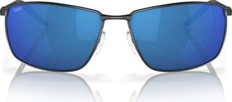 Costa Turret 63mm Oversize Polarized Mirrored Rectangular Sunglasses in Black /Blue Mirror 580P at Nordstrom