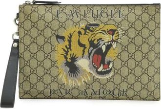 Gucci Pre-owned GG Supreme PVC Clutch - Heren - Vintage Clutch - Beige - ONE Size - Leer - Vintage