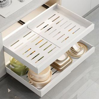 OEM Tiroir T&eacute;lescopique, Tiroir Extensible, Organisateur De Rangement, Tiroirs, Cuisine, Salle De Bain, Chambre &Agrave; Coucher, Blanc, Largeur Extensible 32 &Agrave; 