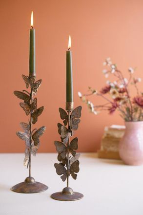 Kalalou Set Of Two Butterflies Taper Candle Holders