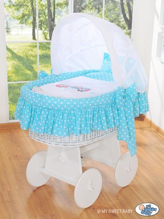 OEM Mois&eacute;s Con Capota - B&uacute;hos Blancos + Ropa De Cama Turquesa Y Blanca Con Bordado