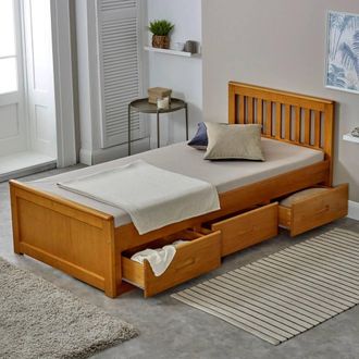 Mission Solid Wooden 3ft Single Bed with Underbed Drawer - 6 Colours in Brown