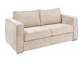 Vente-Unique Divano Letto 3 Posti Express Elettrico In Velluto A Coste Beige - Couchage 140 Cm - Materasso 18 Cm Loreto