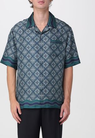 Casablanca Camicia a maniche corte in seta con stampa grafica e collo cubano