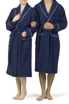 Linum Home Textiles Hotel Collection Satin Piped Trim Waffle Terry Bathrobe in Navy at Nordstrom Rack, Size Small/medium
