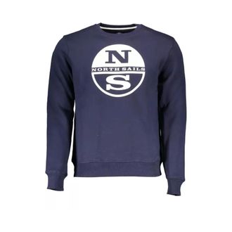 North Sails Hoodies & sweatvesten, Heren, Blauw, 3Xl, Katoen, Blauwe bedrukte trui met ronde hals
