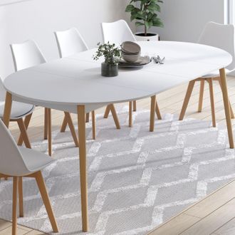 IDMarket Angela Mesa De Comedor Redonda Extensible 4-10 Personas Pata De Madera Blanca 110 - 200 Cm