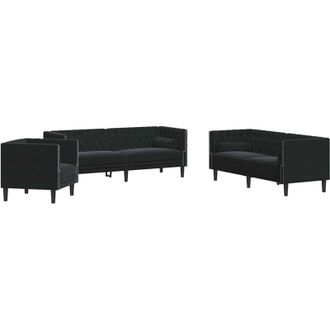 vidaXL Sof&aacute; De Sala 3 Pcs Negro 194 X 74,5 X 70,5 Cm Terciopelo Vidaxl