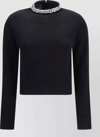 Pinko cashmere wool rhinestone-embellished crewneck sweater