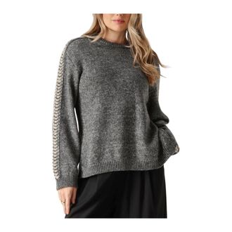Modstr&ouml;m Donkergrijze Linemd O-hals Cardigan - Dames - Ronde hals truien - Grijs - S - Truien & Vesten