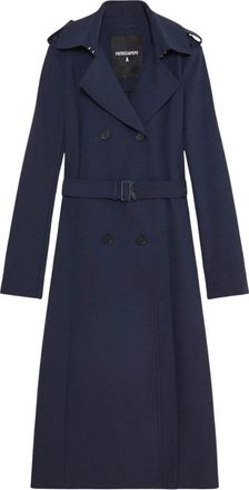 Patrizia Pepe Dubbelborstige Nylon Trenchcoat - Dames - Trenchcoats - Blauw - M - Nylon - Jassen