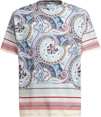 Etro Paisley Print Gestreept T-shirt - Heren - T-shirts - Veelkleurig - S - Katoen - Tops