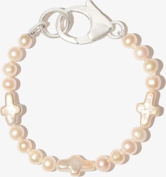 Hatton Labs Sterling Silver Cross Pearl Bracelet - Mens - Silver/Pearl