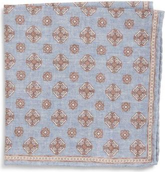 Eleventy Medallion Wool & Cotton Muslin Pocket Square in 08-99 Blue/Crimson at Nordstrom