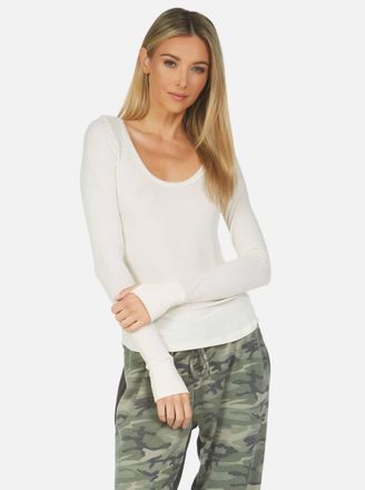 Michael Lauren Leonard Deep Scoop Neck Long Sleeve Top In White